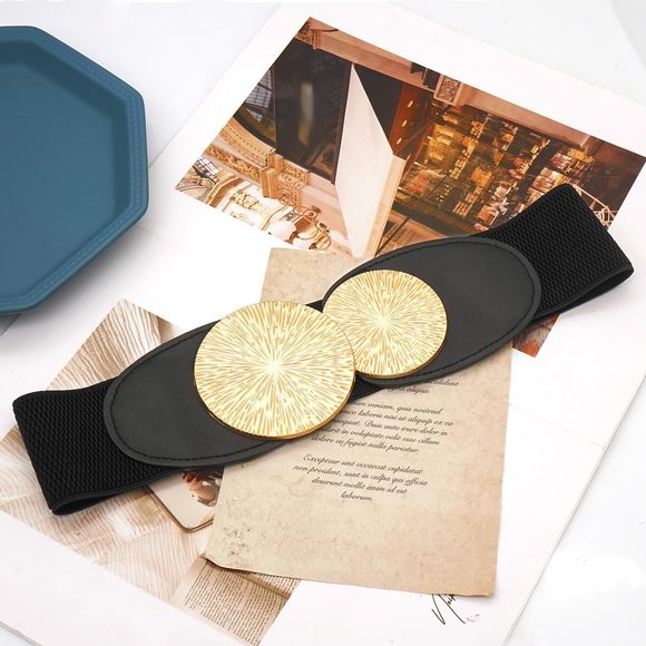 Women's Wide Waist Belt Vintage Elastic Waistband Leather Stretchy Belts For🧐 - Picture 5 of 7